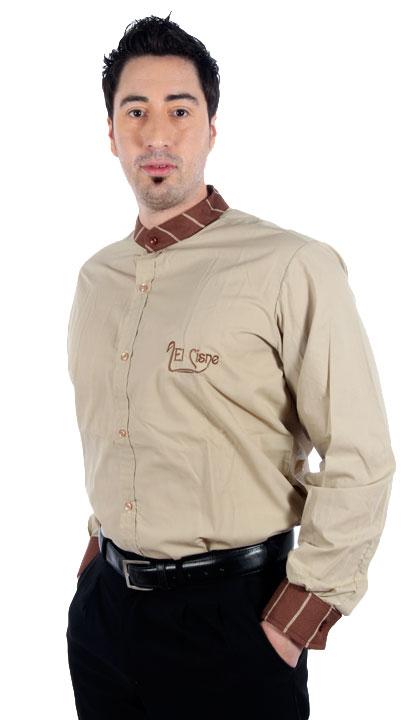 Camisa cuello mao con fantasía sin tapa botón.