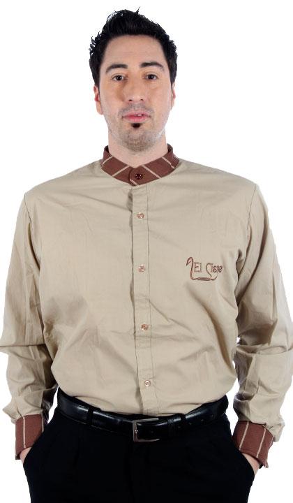 Camisa cuello mao con fantasía sin tapa botón.