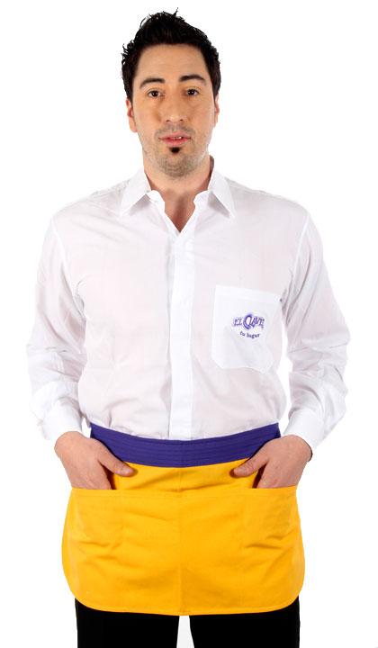 Delantal combinado amarillo y violeta