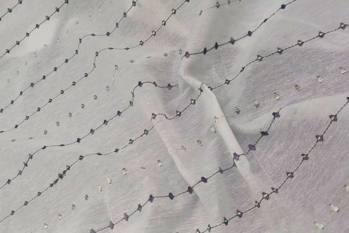 Voile Bordado Cadena Blanco Gris