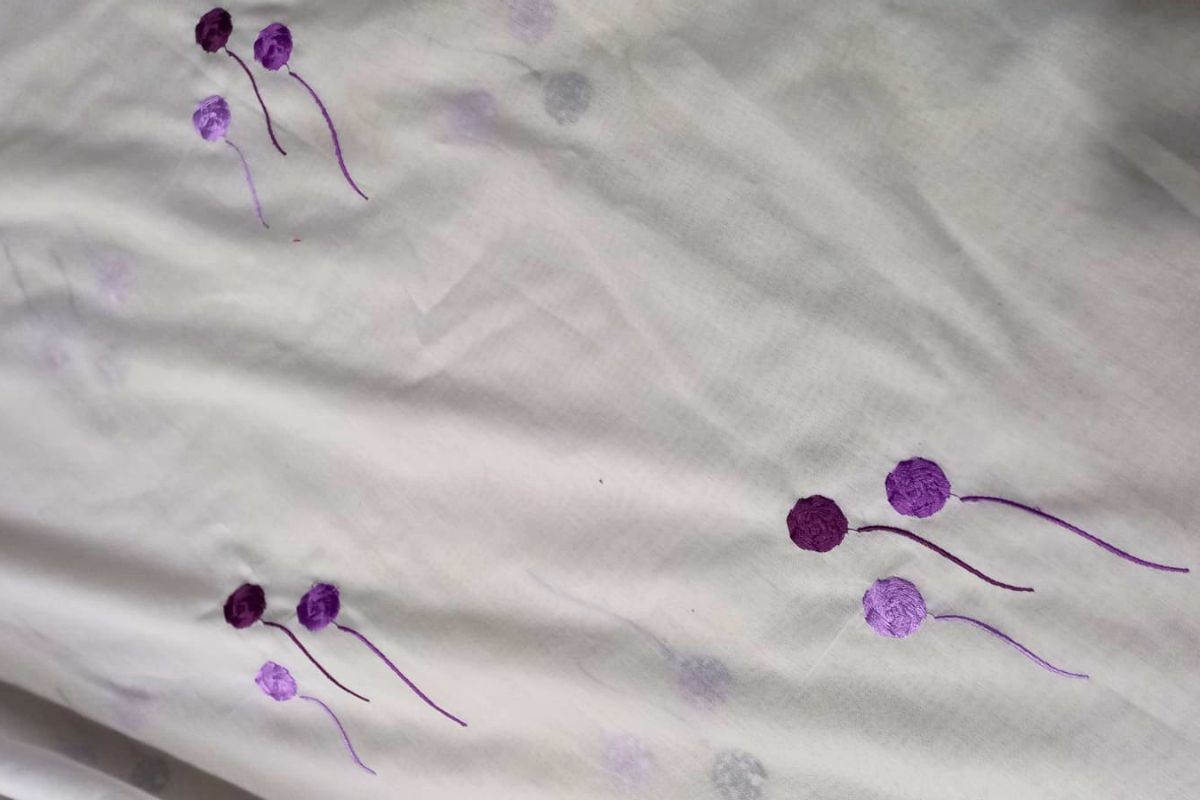 Voile Bordado Rosas Blanco Lila