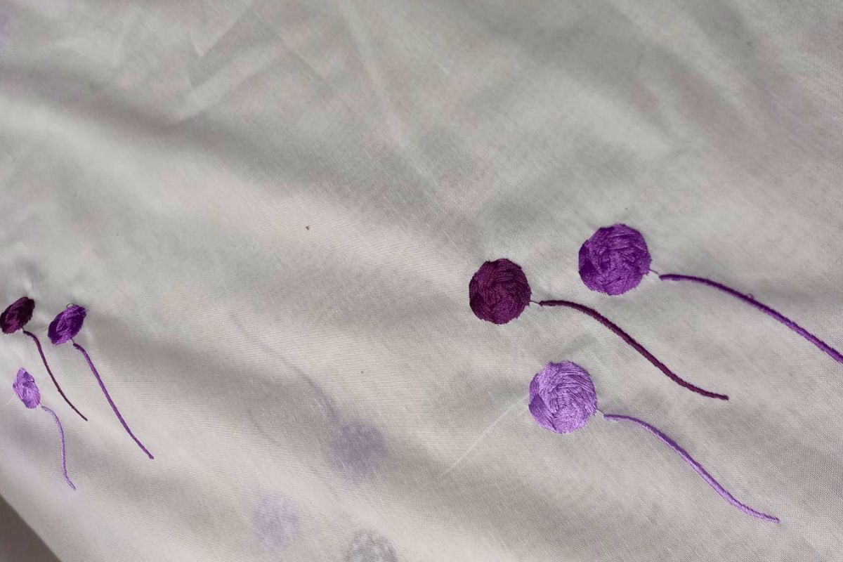 Voile Bordado Rosas Blanco Lila
