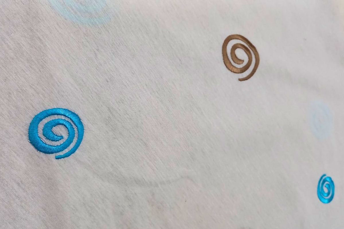 Voile Bordado Caracol Natural Turquesa Beige