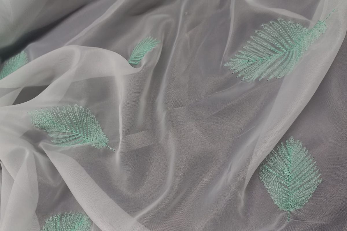 Voile Bordado Otoño Blanco Verde Agua