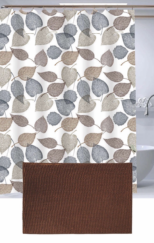 Set Cortina de Baño con Alfombra Shagy y Ganchos - Campomayo