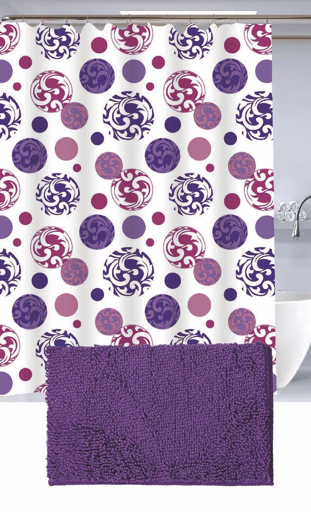 Set Cortina de Baño con Alfombra Shagy y Ganchos - Campomayo