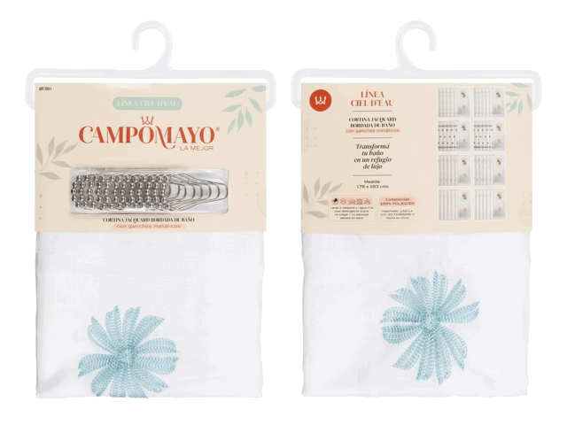 Cortina de Baño Bordada con 12 Ganchos Metálicos - Campomayo