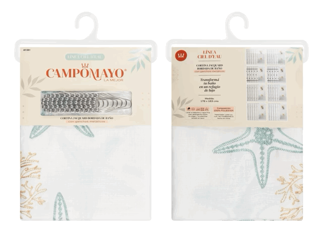 Cortina de Baño Bordada con 12 Ganchos Metálicos - Campomayo