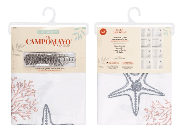 Cortina de Baño Bordada con 12 Ganchos Metálicos - Campomayo