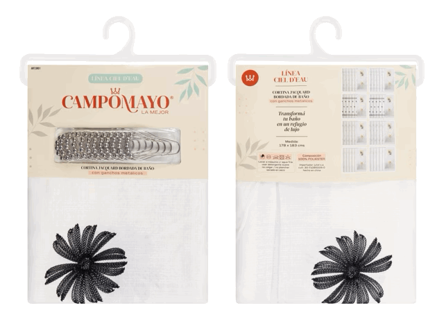 Cortina de Baño Bordada con 12 Ganchos Metálicos - Campomayo