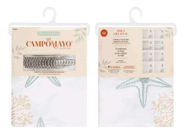 Cortina de Baño Bordada con 12 Ganchos Metálicos - Campomayo