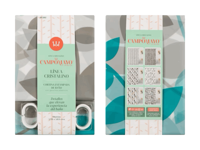 Cortina de Baño Estampada con 12 Ganchos - Campomayo