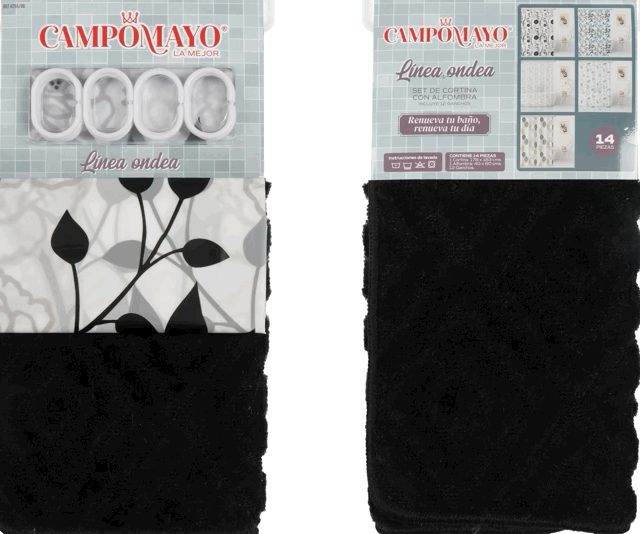 Set Cortina de Baño con Alfombra Memory y 12 Ganchos - Campomayo