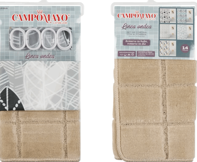 Set Cortina de Baño con Alfombra Memory y 12 Ganchos - Campomayo