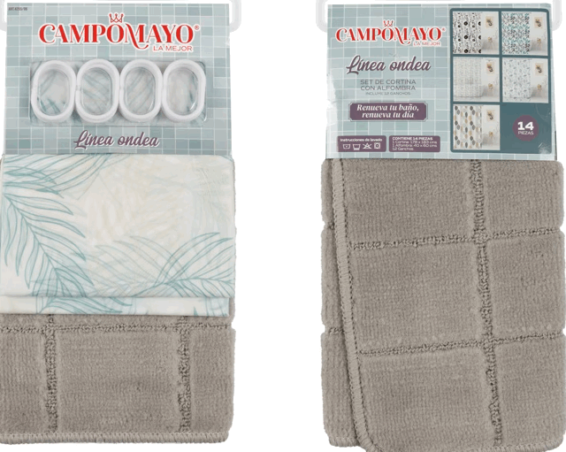 Set Cortina de Baño con Alfombra Memory y 12 Ganchos - Campomayo