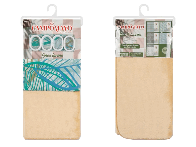 Set Cortina de Baño con Alfombra Memory y 12 Ganchos - Campomayo