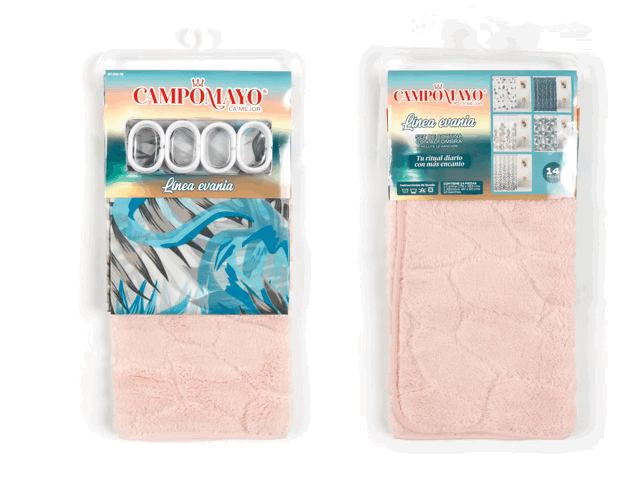 Set Cortina de Baño con Alfombra Memory y 12 Ganchos - Campomayo