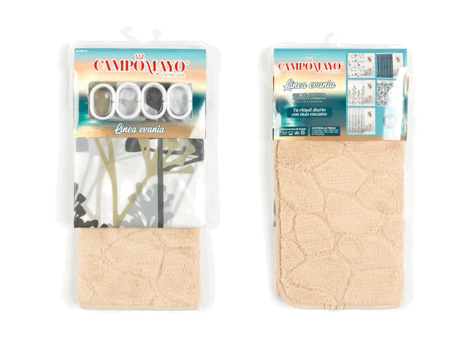 Set Cortina de Baño con Alfombra Memory y 12 Ganchos - Campomayo