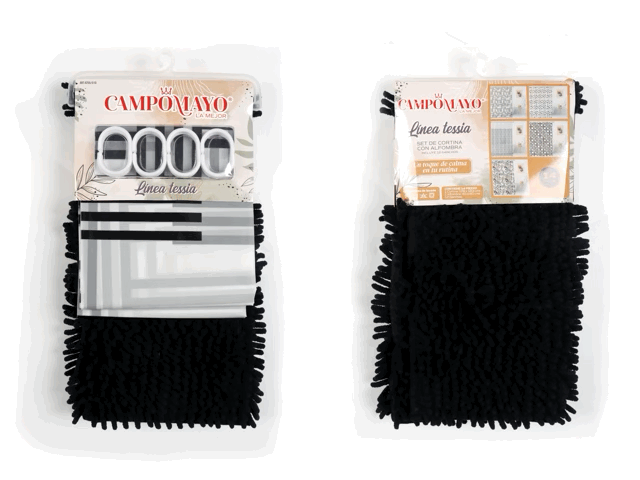 Set Cortina de Baño con Alfombra Shagy y 12 Ganchos - Campomayo