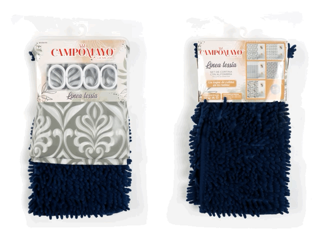 Set Cortina de Baño con Alfombra Shagy y 12 Ganchos - Campomayo