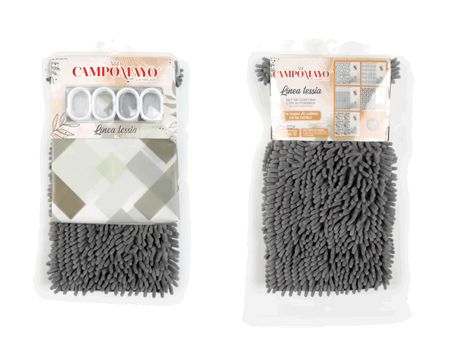 Set Cortina de Baño con Alfombra Shagy y 12 Ganchos - Campomayo
