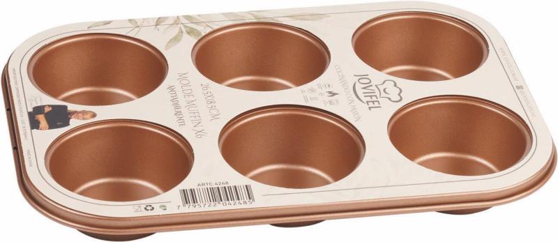 MOLDE DE MUFFIN X6 JOVIFEL ANTIADHERENTE COBRE