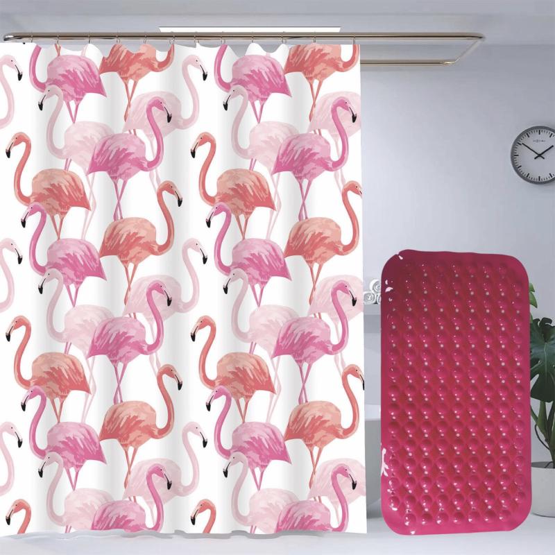 Set Cortina de Baño con Alfombra Bañera y Ganchos - Campomayo