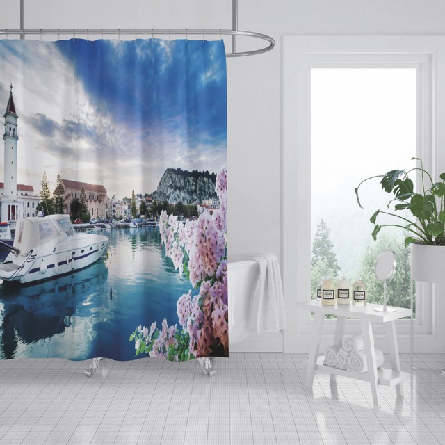 Cortina de Baño Teflón Programada con 12 Ganchos - Campomayo