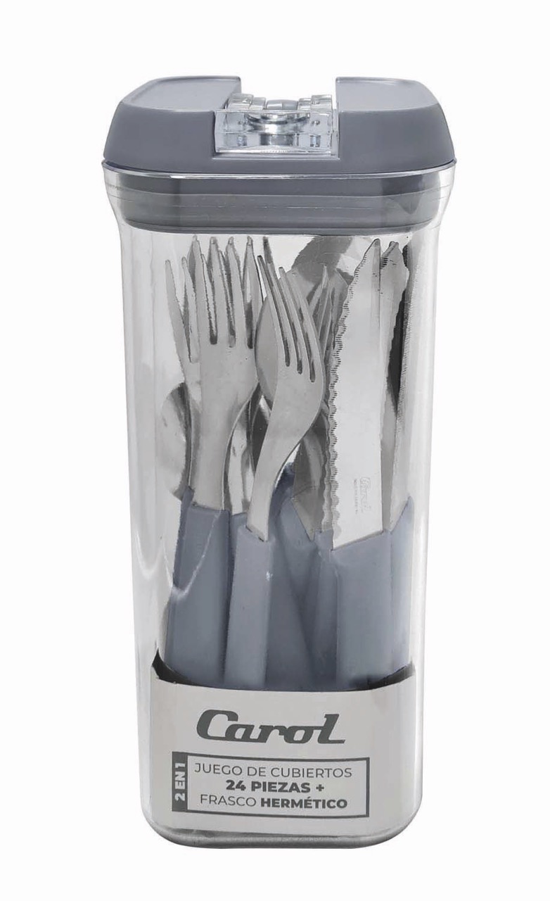 JUEGO DE CUBIERTOS 24 PIEZAS CON FRASCO HERMÉTICO