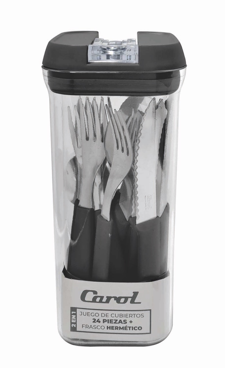 JUEGO DE CUBIERTOS 24 PIEZAS CON FRASCO HERMÉTICO