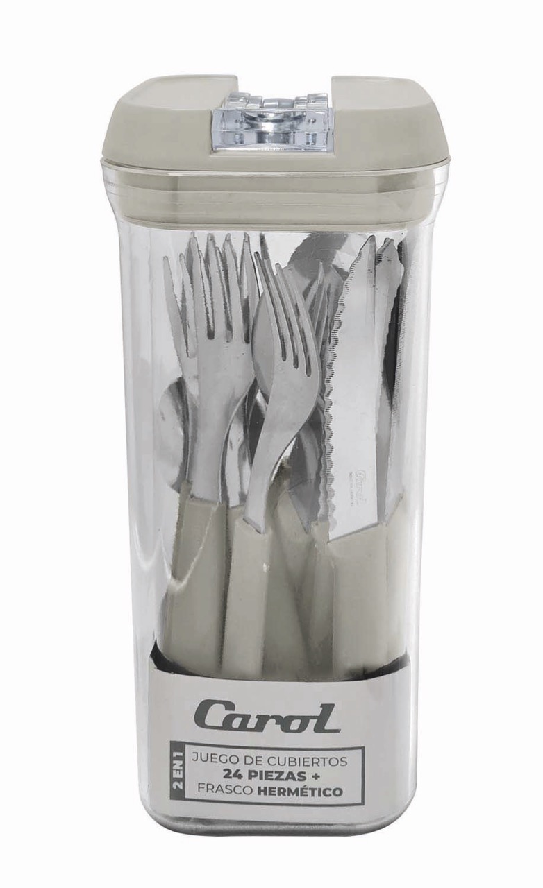 JUEGO DE CUBIERTOS 24 PIEZAS CON FRASCO HERMÉTICO