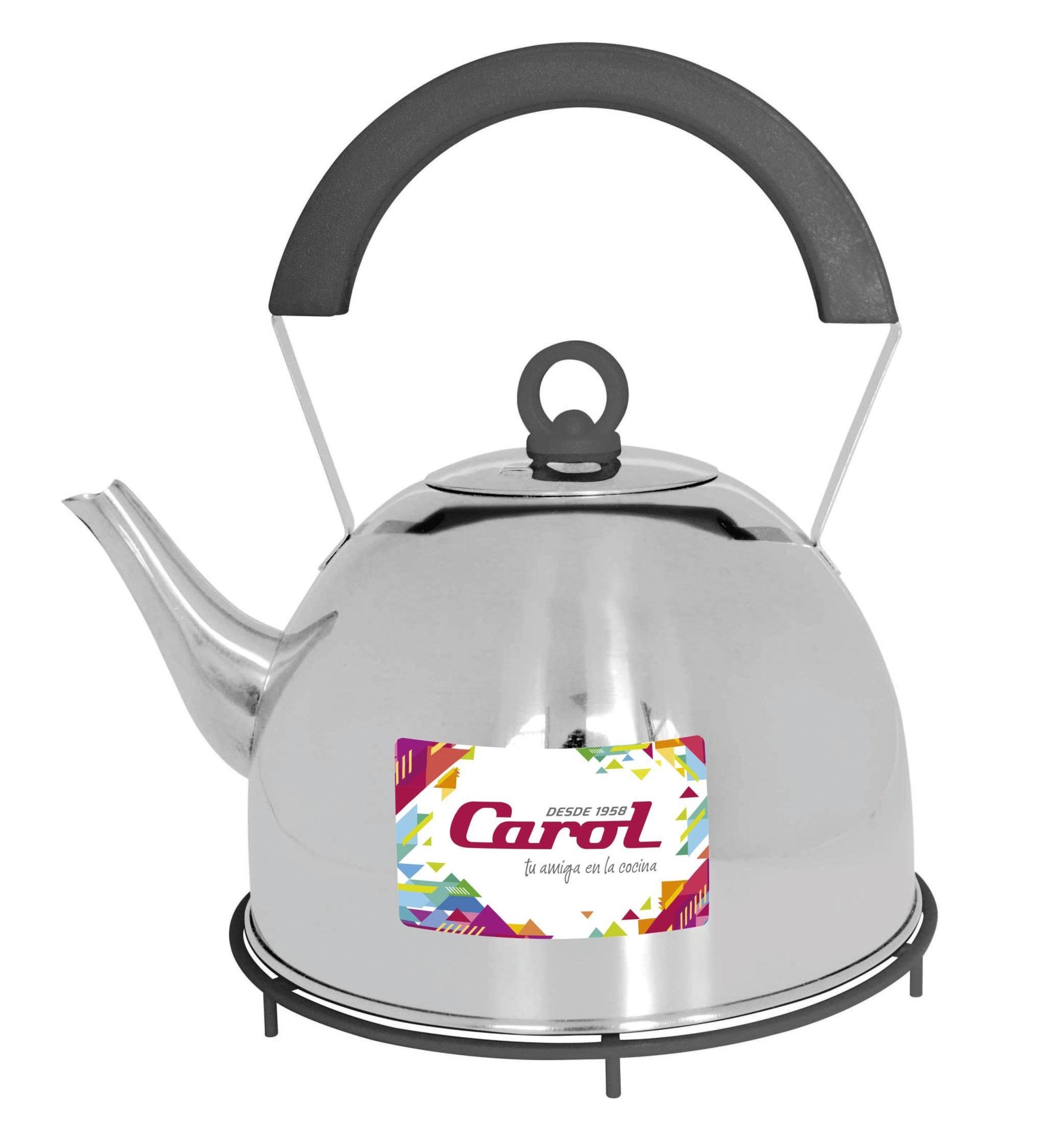 PAVA DE ACERO INOXIDABLE Carol. PICO CURVO con Apoya Pava Varios Colores