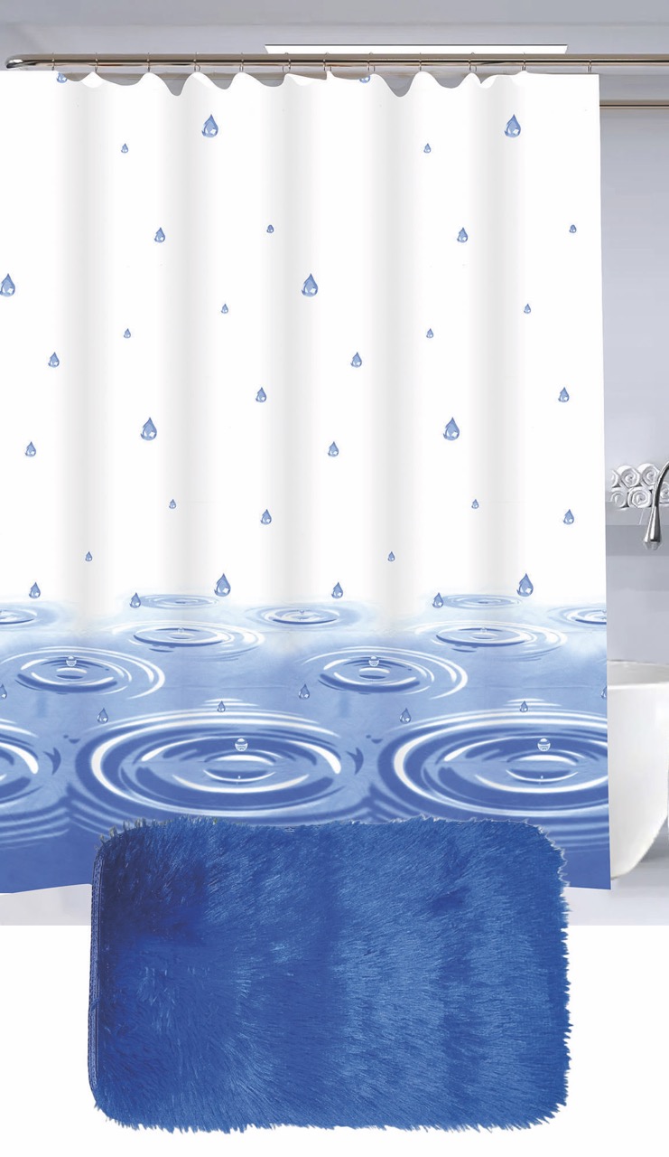 Set Cortina de Baño con Alfombra Peluda y Ganchos - Campomayo