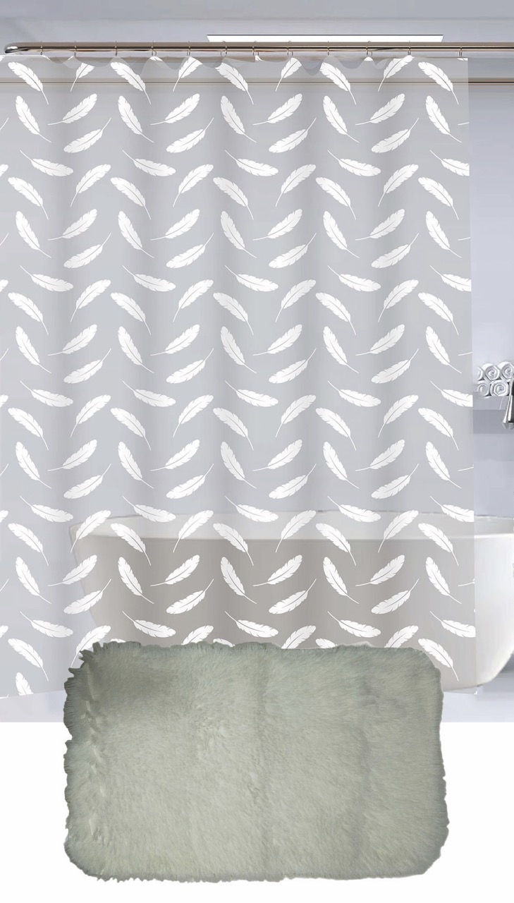 Set Cortina de Baño con Alfombra Peluda y Ganchos - Campomayo