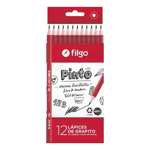 LÁPIZ GRAFITO HB FILGO PINTO S/GOMA ESTUCHE X12 UND
