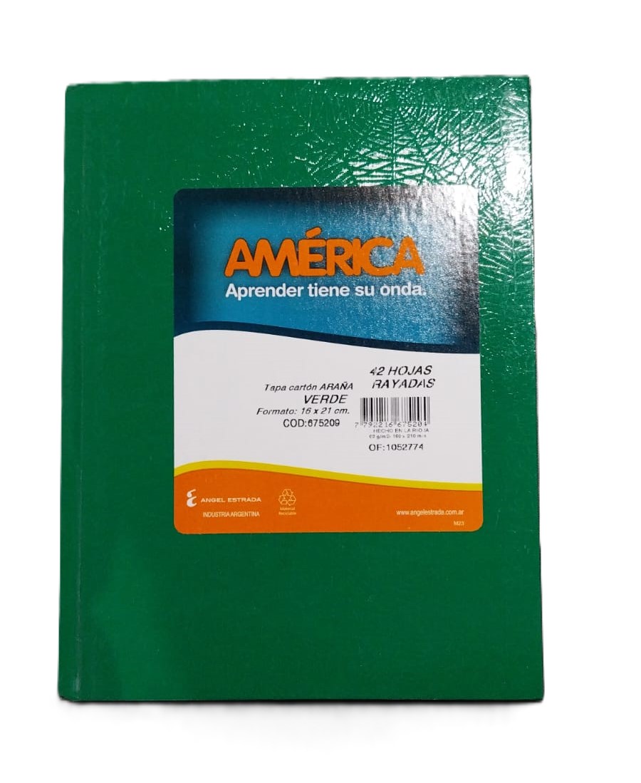 CUADERNO ARAÑA 16X21 (1) AMERICA X42 HJS RAYADO COLORES SURTIDOS