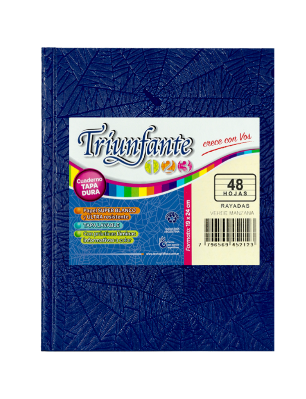CUADERNO ARAÑA 19X24 (N°3) TRIUNFANTE X48 HJS RAYADA COLORES SURT XU
