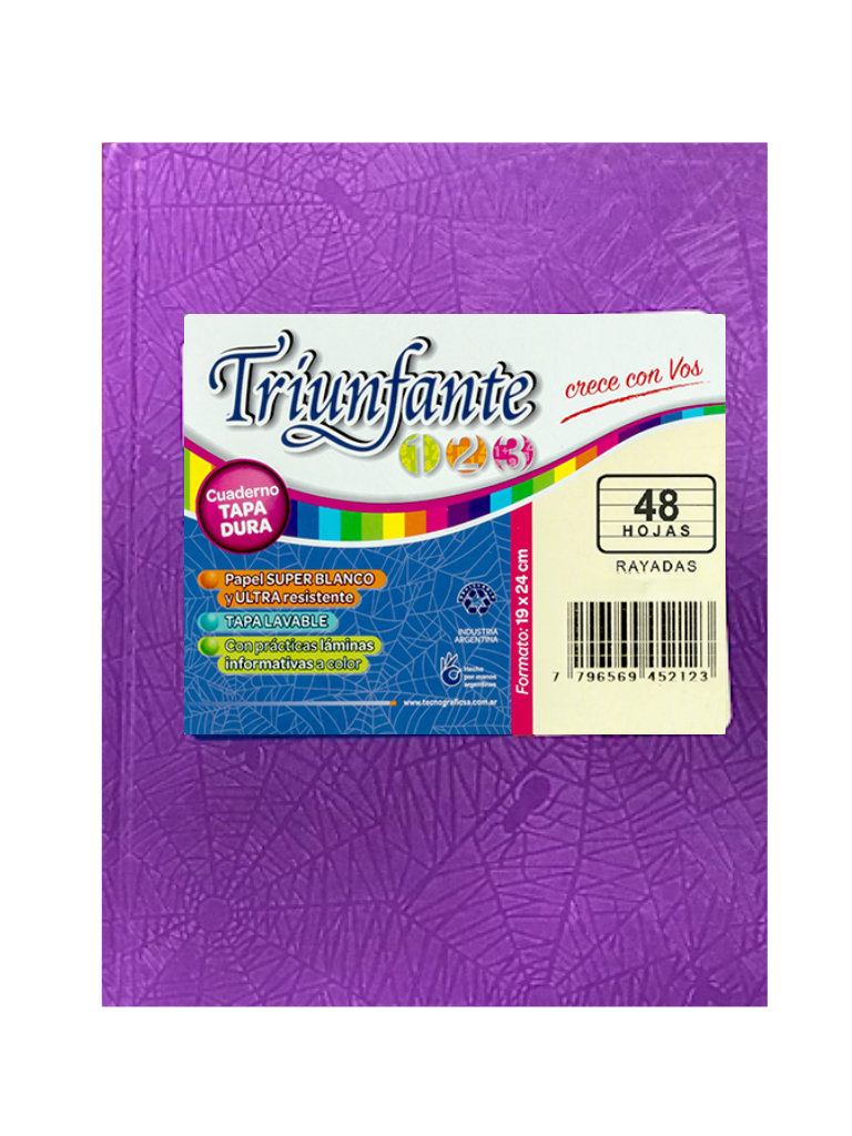 CUADERNO ARAÑA 19X24 (N°3) TRIUNFANTE X48 HJS RAYADA COLORES SURT XU