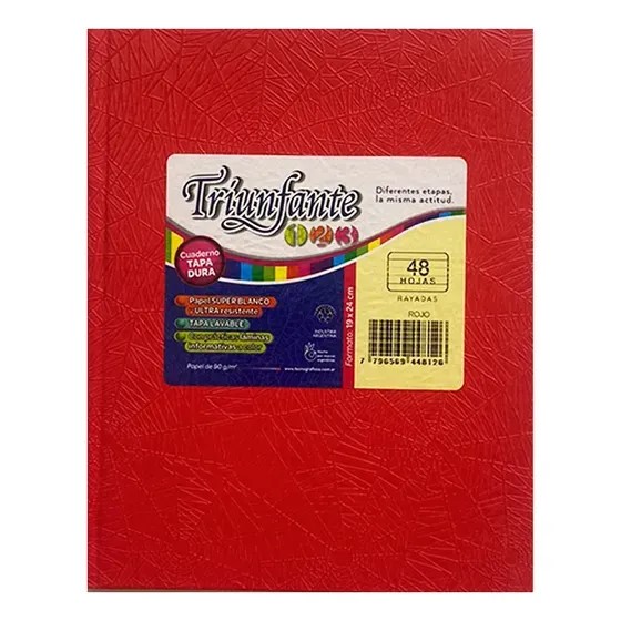 CUADERNO ARAÑA 19X24 (N°3) TRIUNFANTE X48 HJS RAYADA COLORES SURT XU