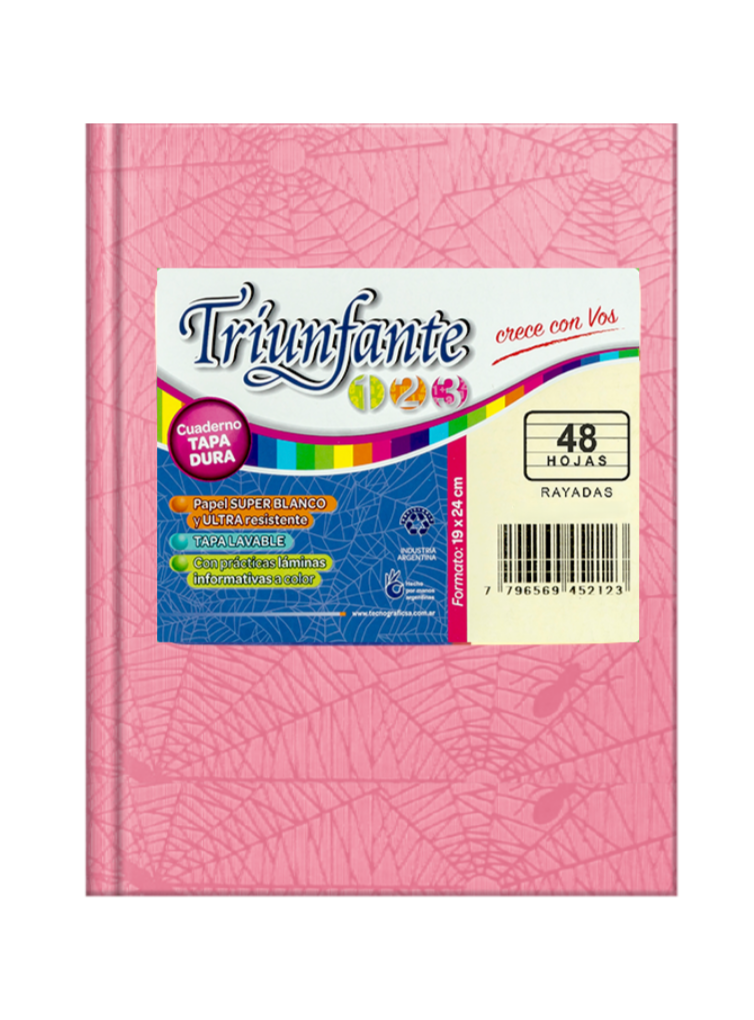 CUADERNO ARAÑA 19X24 (N°3) TRIUNFANTE X48 HJS RAYADA COLORES SURT XU