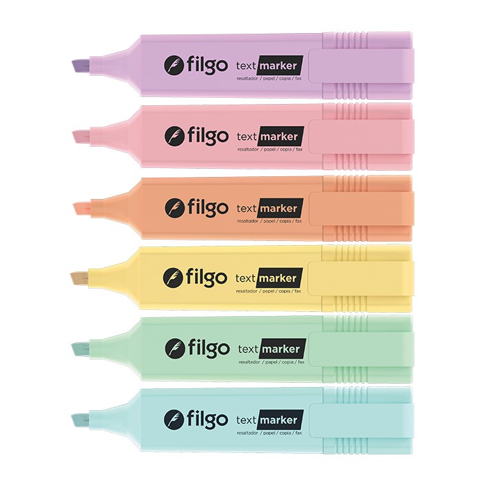PACK RESALTADOR TEXT MARKER FILGO X6 PASTEL X12 ESTUCHES