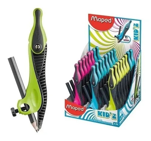 PACK COMPAS MAPED PLASTICO CON ABRAZADERA MINA KIDZ X24 UNI