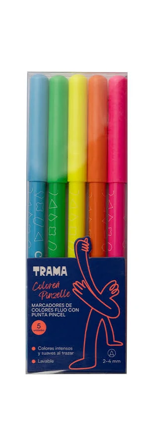 MARCADORES TRAMA ESCOLAR AL AGUA PUNTA PINCEL X5 FLUO