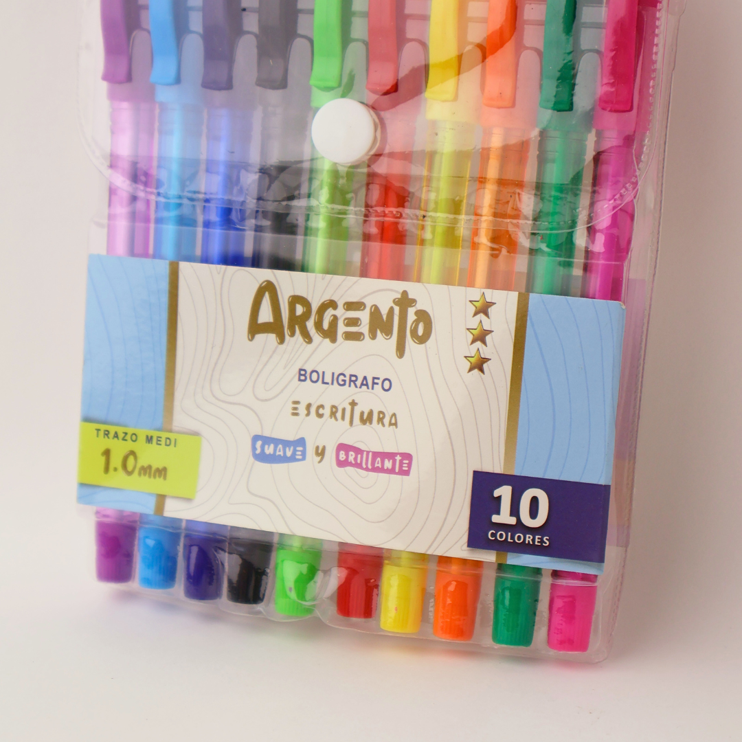 BULTO DE BOLIGRAFO DE COLORES ARGENTO X 10 SURT X288 ESTUCHE
