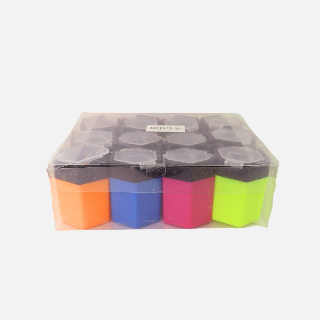 BULTO SACAPUNTAS HEXAGONAL C/DEPOSITO ARGENTO FLUO X12UND X120 PACK