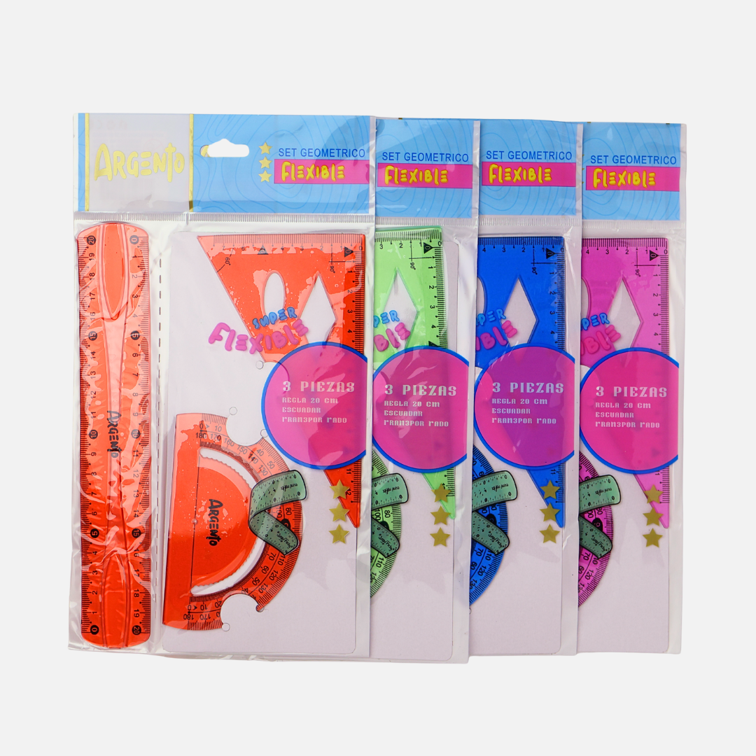 PACK DE SET DE REGLA ARGENTO FLEXIBLE 3 PIEZAS X24