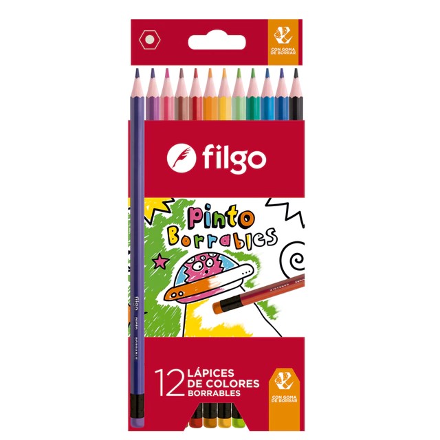 PACK LAPIZ DE COLOR PINTO FILGO X12 BORRABLE X12 ESTUCHES