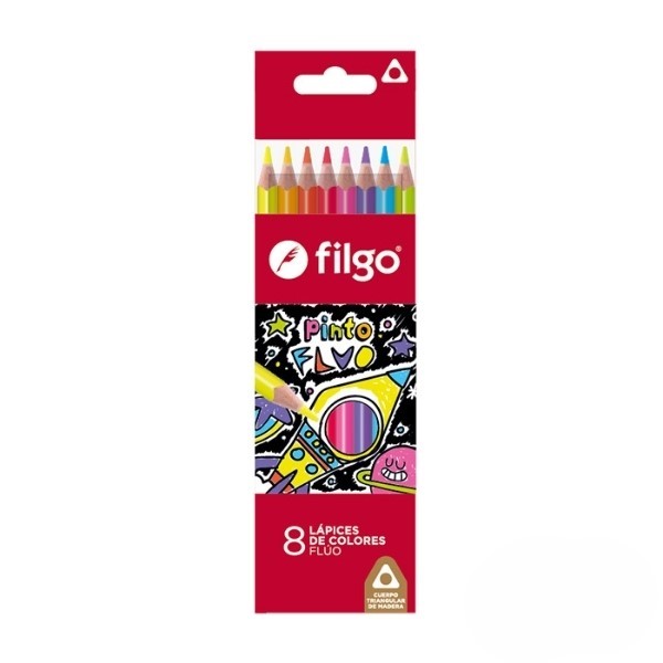 PACK LAPIZ DE COLOR PINTO FILGO X8 FLUO X12 ESTUCHES