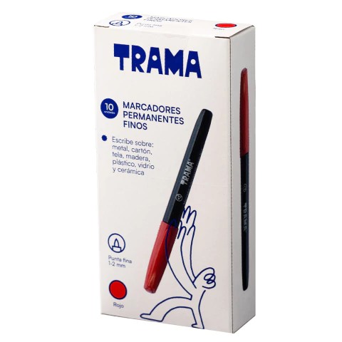 PACK MARCADORES TRAMA PERMANENTE PUNTA FINA ROJO X10 UND