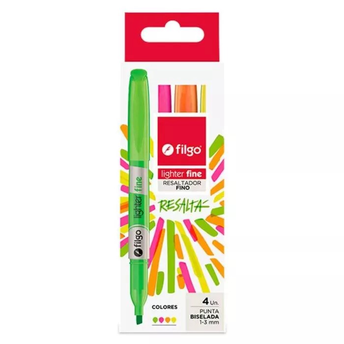 PACK RESALTADOR LIGHTER FINE FILGO X4 FLUO X36 ESTUCHE